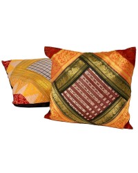 Jaipur Brocade Silk Cushion Cover pair 2 piece set -Multi Color, 16X16 inch HKICUSHION1040