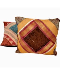 Jaipur  Brocade Silk Cushion Cover 2 piece set -Multi Color, 16X16 inch HKICUSHION1039