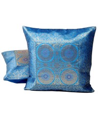 Jaipur Jacquard Silk Cushion Cover 2 piece set - Turquoise, 16X16 inch HKICUSHION1038