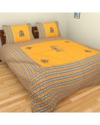 Jaipur Ethnic Double Bedsheet With Two Pillow Covers Cotton Patch Work HKIBSHEET1003