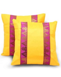 Jaipuri Brocade Striped Designer Yellow Cushion Covers Set HKICUSHION1016