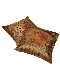 Jaipur Handmade Jacquard Silk Cushion Cover 2 piece set - Golden Brown, 16X16 inch HKICUSHION1036