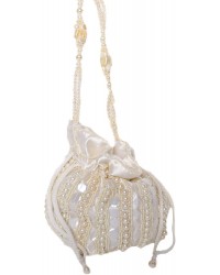 Bag Drawstring with Embroidered Beads & Faux Ivory Exotic Potli HKIBAGS1012