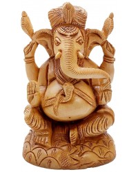 Wooden Ekakshara Ganapati Statue (Beige)