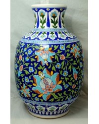 Blue pottery Vase - Flower Design (Ceramic ,Multicolor)