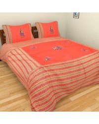 Jaipur Cotton Patch Work Ethnic Double Bedsheet Red With Two Pillow Covers HKIBSHEET1008