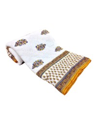 Ethnic Jaipuri Quilt  Yellow & White Floral Print Traditional Cotton Double Bed Rajai HKIQUILT1117