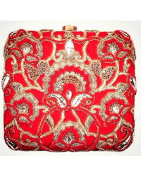 Bag Zardozi Embroidery Beaded Ladies Clutches Red and Gold HKIBAG1082