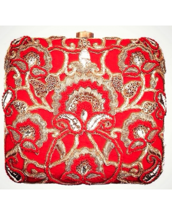 Bag Zardozi Embroidery Beaded Ladies Clutches Red and Gold HKIBAG1082