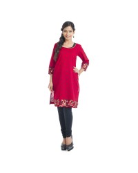 Ruhaniyat Red Printed Cotton 3/4th Sleeves Long Kurti by Gunjan HKIGAR4012