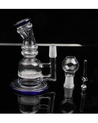 Glass honeycomb bong blue color glass smoking pipe water pipe 6 inch HKIGH3121