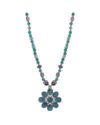 Tibetan Sea Green Necklace With A Pretty Flower Pendant And Geman Silver Spacers HKIAF1019