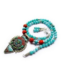 Tibetan Turquoise Silver Necklace For Women HKIAF1012