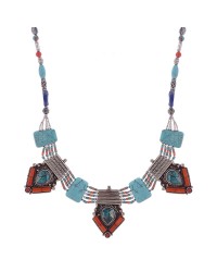 Tibetan Necklace Hand Crafted With Original Turquoise Lapis, Coral Beads And Stones HKIAF1006