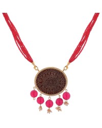 Tibetan Seed Bead Necklace With Royal Rajasthani Thewa Pendant HKIAF1017