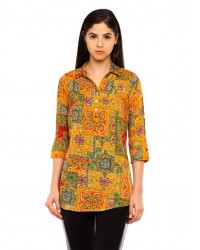 MANSA Mustard printed short cotton kurta MANSA RG1020