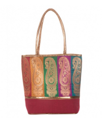 Bag Ethnic Banaras Ladies Jhola Bag - Jute/Cotton Blended Fabric HKIBAG1008