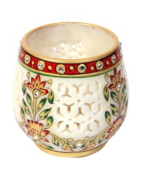 Beautifuly crafted Jaalidaar marble candle stand HKIMH4043