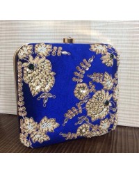 Bag Kashmiri Evening Blue Silver Embroidered HKIBAG1013