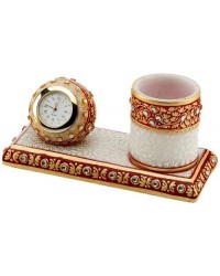 Marble Watch & Pen Stand Meenakari Ethnic Chowki HKMH1016